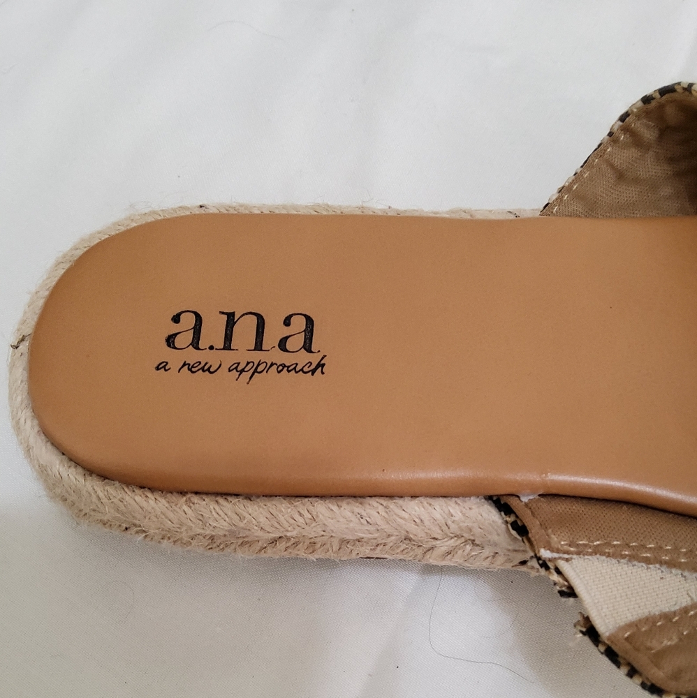 A.N.A.  Size 9M.  Slide on sandal flats, elasticized side, Gently pre-loved